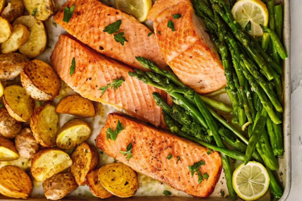 Naturally Baked Whole Salmon with Roasted Vegetables