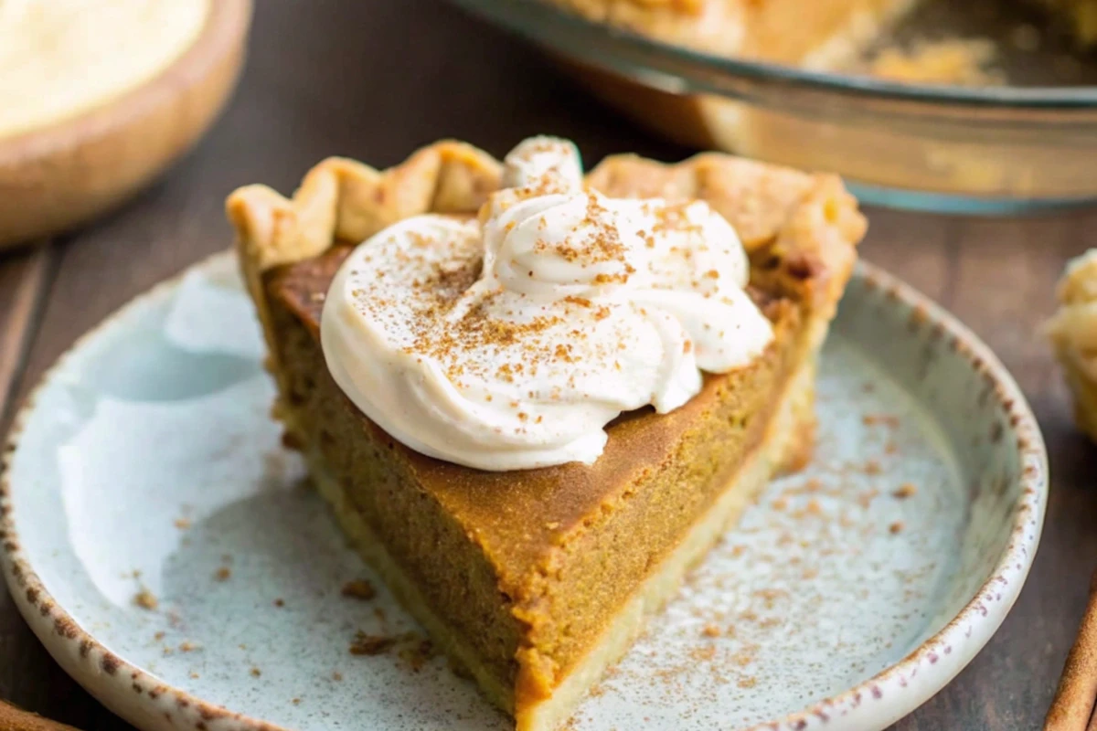 Naturally dairy free pumpkin pie on a plate.