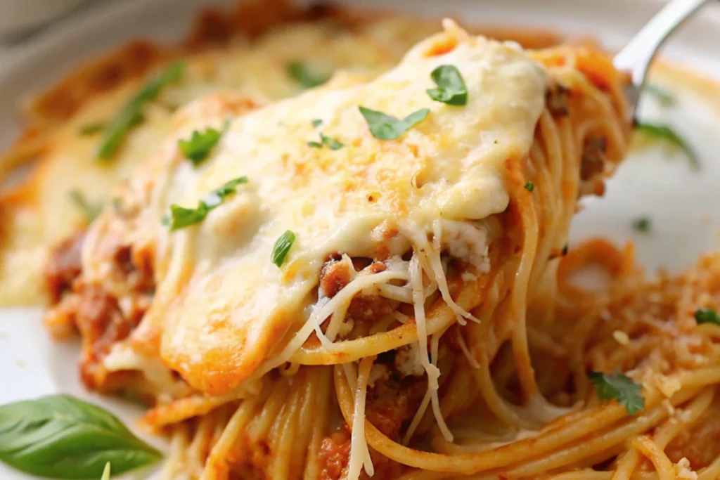 Naturally delicious baked spaghetti with cream cheese