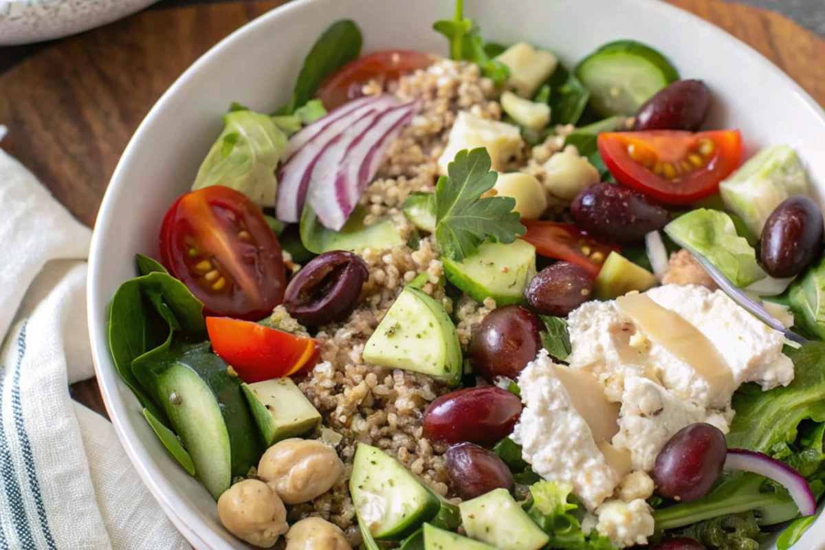 Delicious Panera Mediterranean bowl with fresh ingredients.