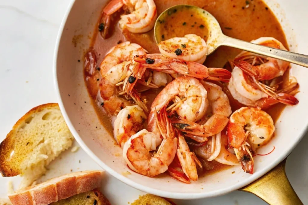 Rosé Shrimp in a pan ready to be served.