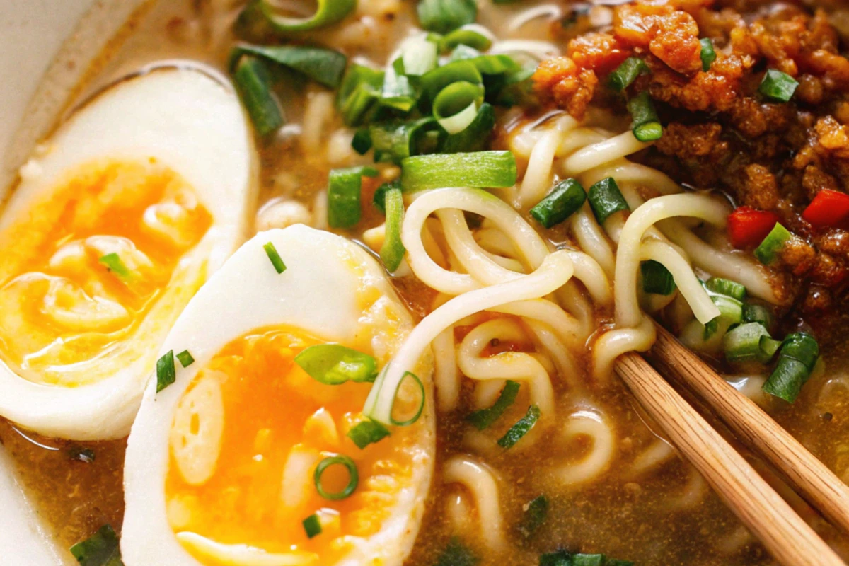 Easy ramen recipes bowl with various toppings